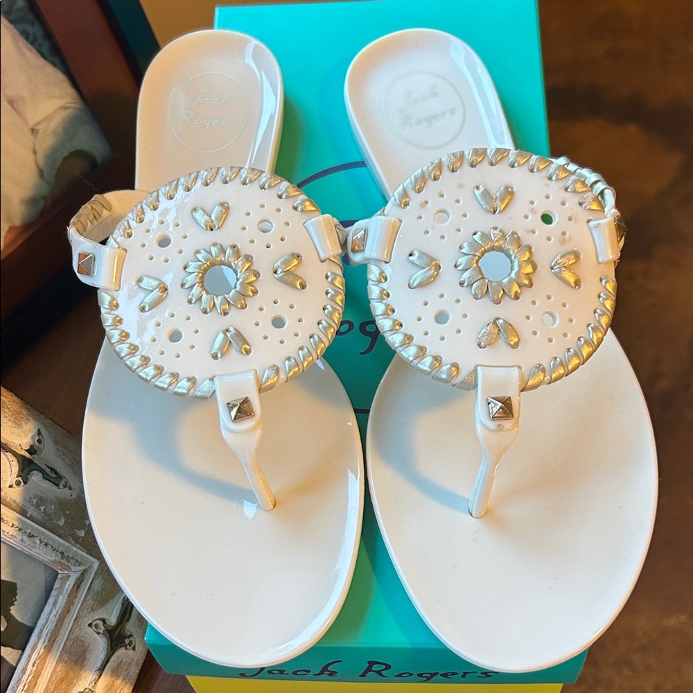 Jack Rogers Cream and Gold Sandals
